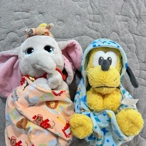 Disney Parks Dumbo and Pluto plush Stuffed Animal In Pouch Swaddle  10" bundle